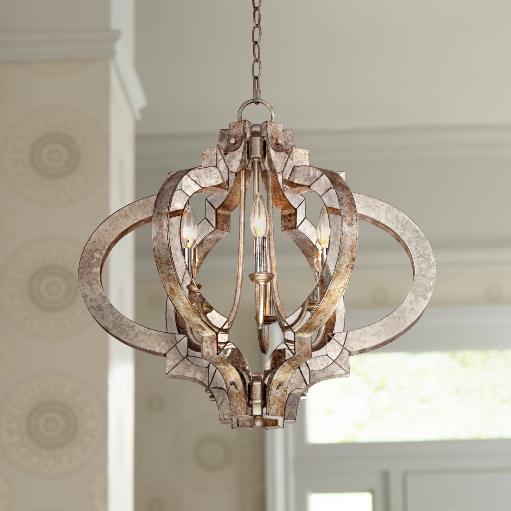 Possini Euro Design Ornament Aged Silver Gold Bronze Chandelier 23 1/4