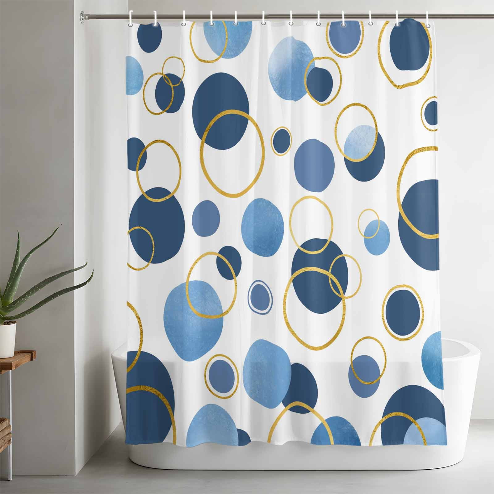 Blue Polka Dots Shower Curtain Set, Waterproof Shower Curtains for Bathroom, Modern Abstract Art Washable Fabric Cloth Bath Curtain for Bathtub Decoration with Hooks 54x78 Inches Geometric