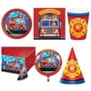 Flaming Fire Truck Birthday Party Set 42 Pieces,8 3/4" Plate,Luncheon Napkin,9 Oz. Cup,Plastic Table Cover,Metallic Balloon,Hats