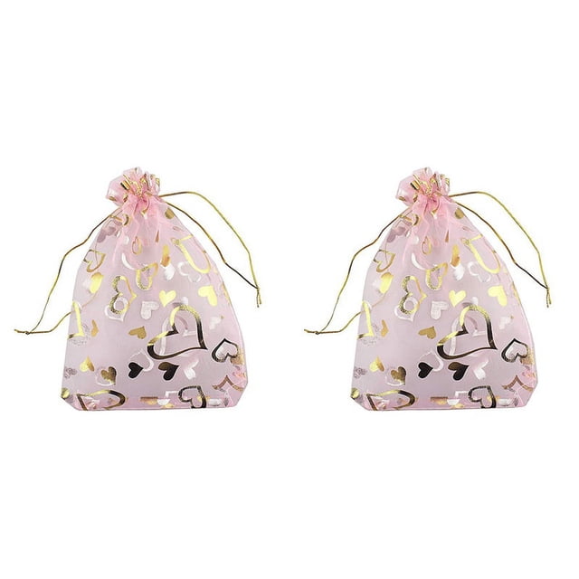 200 Piezas 9X12cm Corazón Impreso Bolsas de Organza Rosadas Bolsas de Joyería Bolsas de Organza