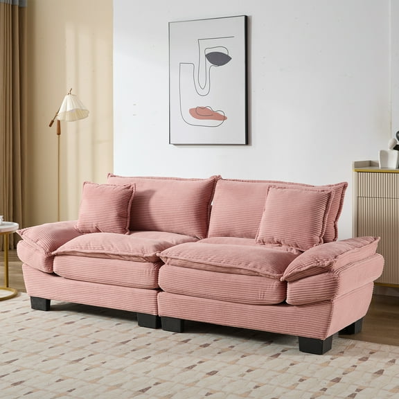 Sleeper Couch Loveseat Sofa with Pillows Comfy Upholstered Deep Seat Sofa for Bedroom,Living Room,Apartment,Office,Dorm-Pink Corduroy