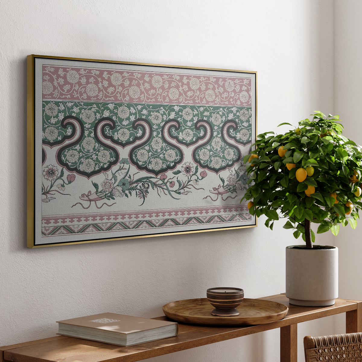 Vintage Abstract Print-XXIX Framed in Gold Wood Gallery Wrapped Canvas 25 in. x 37 in.