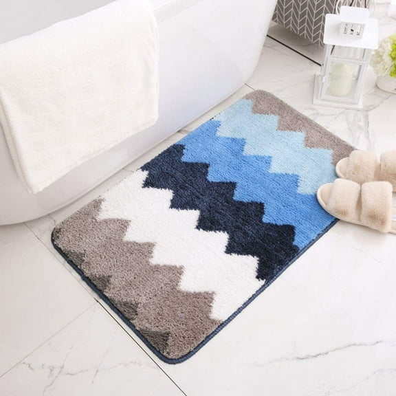 Nvzi Wave Pattern Bathroom Rug Non Slip Bath Mat for Bathroom Water Absorbent Soft Microfiber Shaggy Bath Rug Thick Plush Floor Mats (Colorful B, 16"x24")