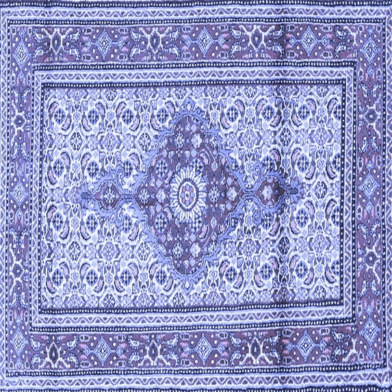 Ahgly Company Machine Washable Indoor Square Medallion Blue Traditional Area Rugs, 4' Square
