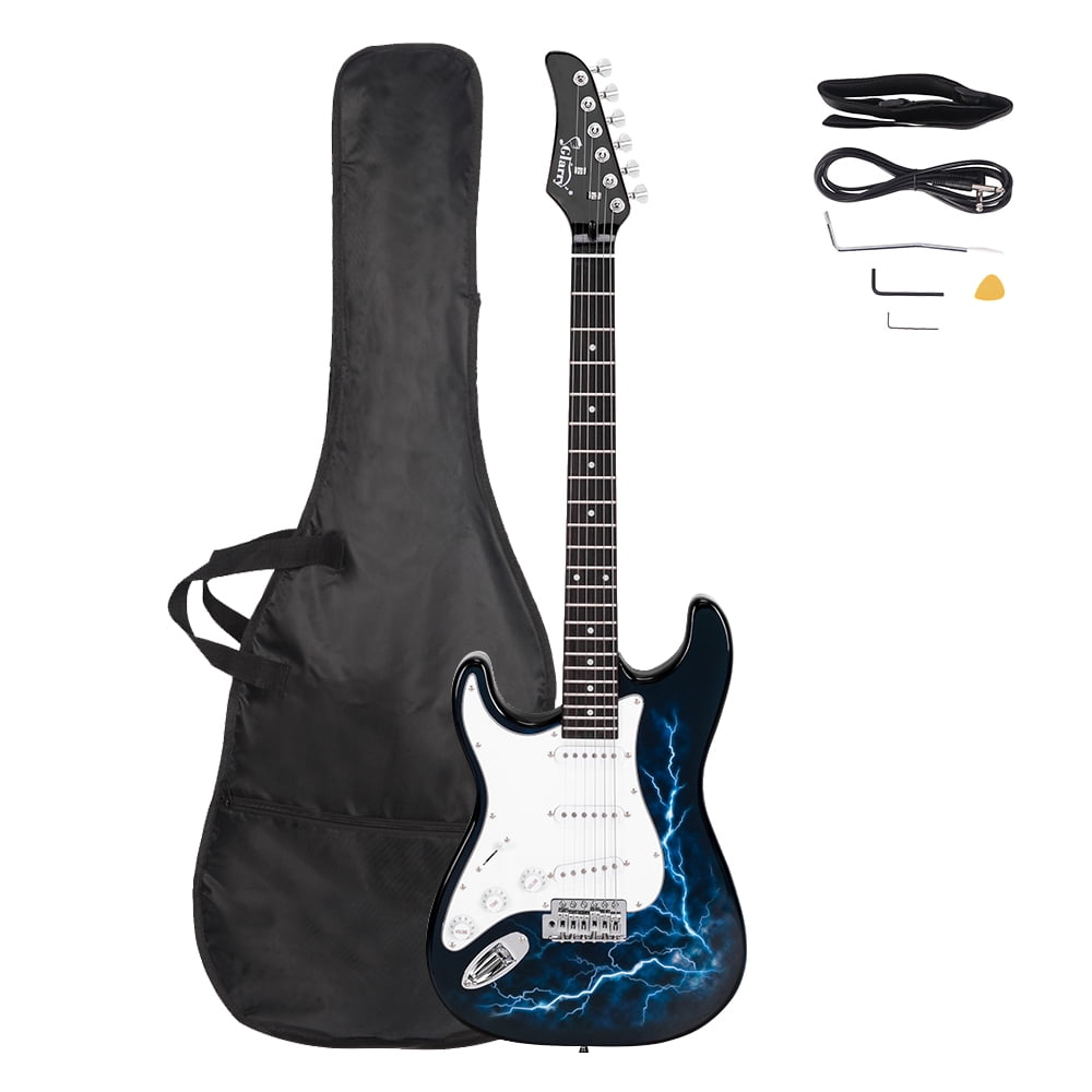 Beginner Electric Guitar Starter Kit with Bag 39 Inch Electric Guitar Kit Bundle Black Cable,Wrench Tool Paddle Rocker Strap
