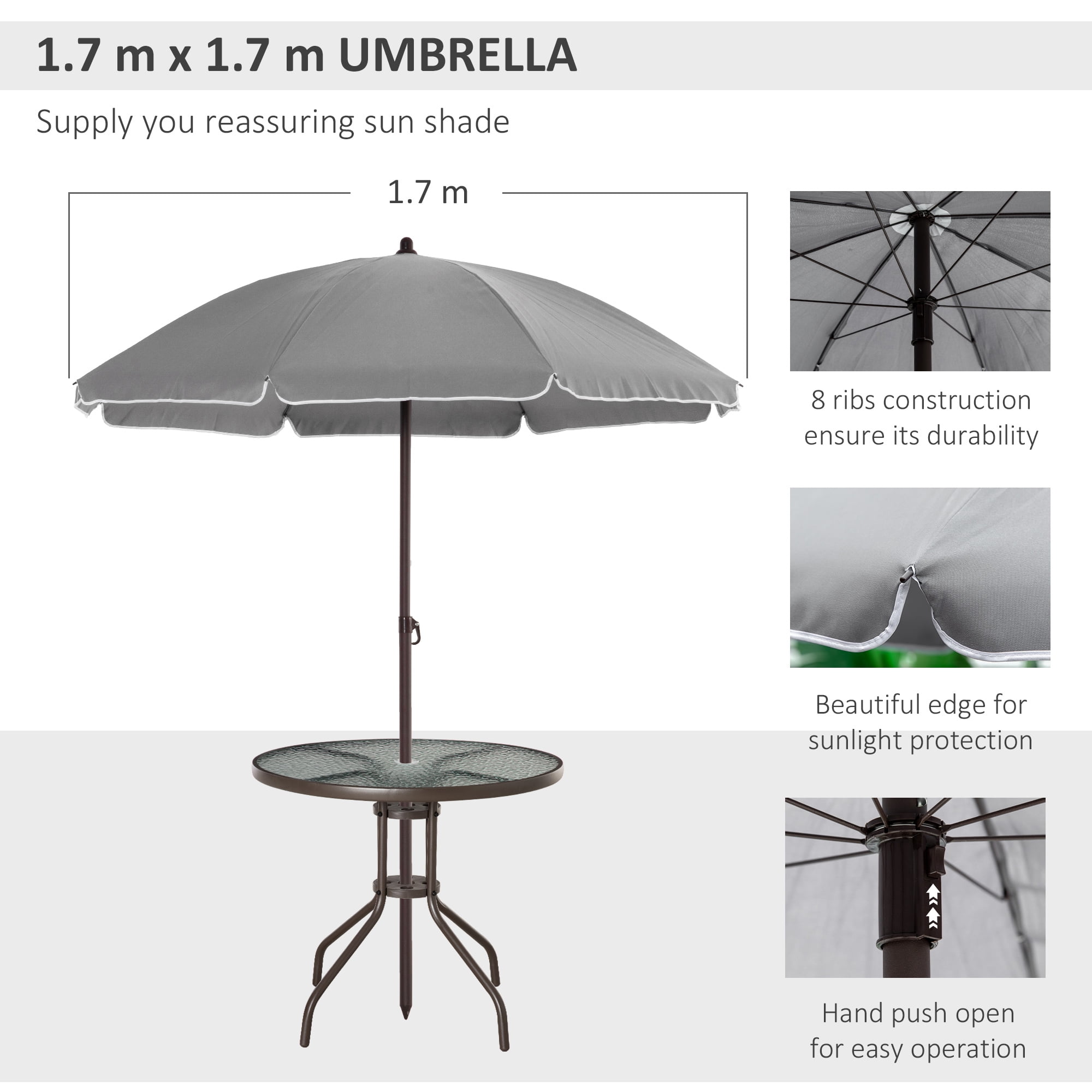 6 Piece Patio Furniture Set with Umbrella,Outdoor Patio Dining Set with 4 Folding Chairs and Tempered Glass Dining Table for Garden, Backyard,Gray