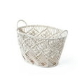 thumbnail image 2 of Baum 21A514 Macrame Oval Cotton Rope Storage Bins with Ear Handles & Wood Base, White - Set of 3, 2 of 4