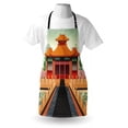 thumbnail image 4 of Vintage China Apron, Chinese Building Illustration in Lively Colors Landscape and Pink Asia Plants, Unisex Kitchen Bib with Adjustable Neck for Cooking Gardening, Adult Size, Multicolor, by Ambesonne, 4 of 4