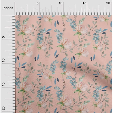 oneOone Cotton Poplin Peach Fabric Flower & Leaves Watercolor Sewing Fabric By The Yard Printed Diy Clothing Sewing Supplies 56 Inch Wide