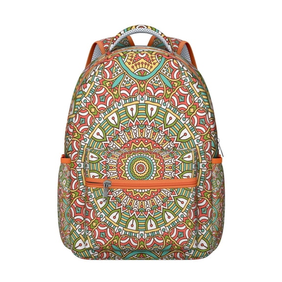 Exotic Cultural Mandala Backpack for Students Durable and Adjustable Strap School Bag with Traditional Sacred Mandala and Abstract Ornamental Patterns