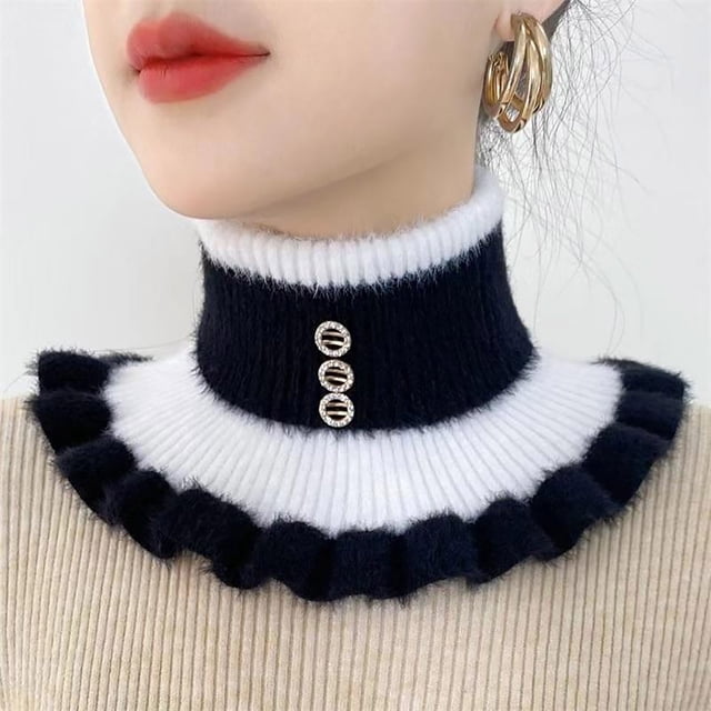 Col Roulé de Noël, Col à Rayures, Col Tricoté, Faux Col Détachable, Foulard Chauffante pour Femmes