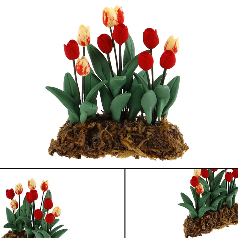 1Pc 1:12 Dollhouse Miniature Garden Ornament Tulips Green Plant Flower Gar ~S 