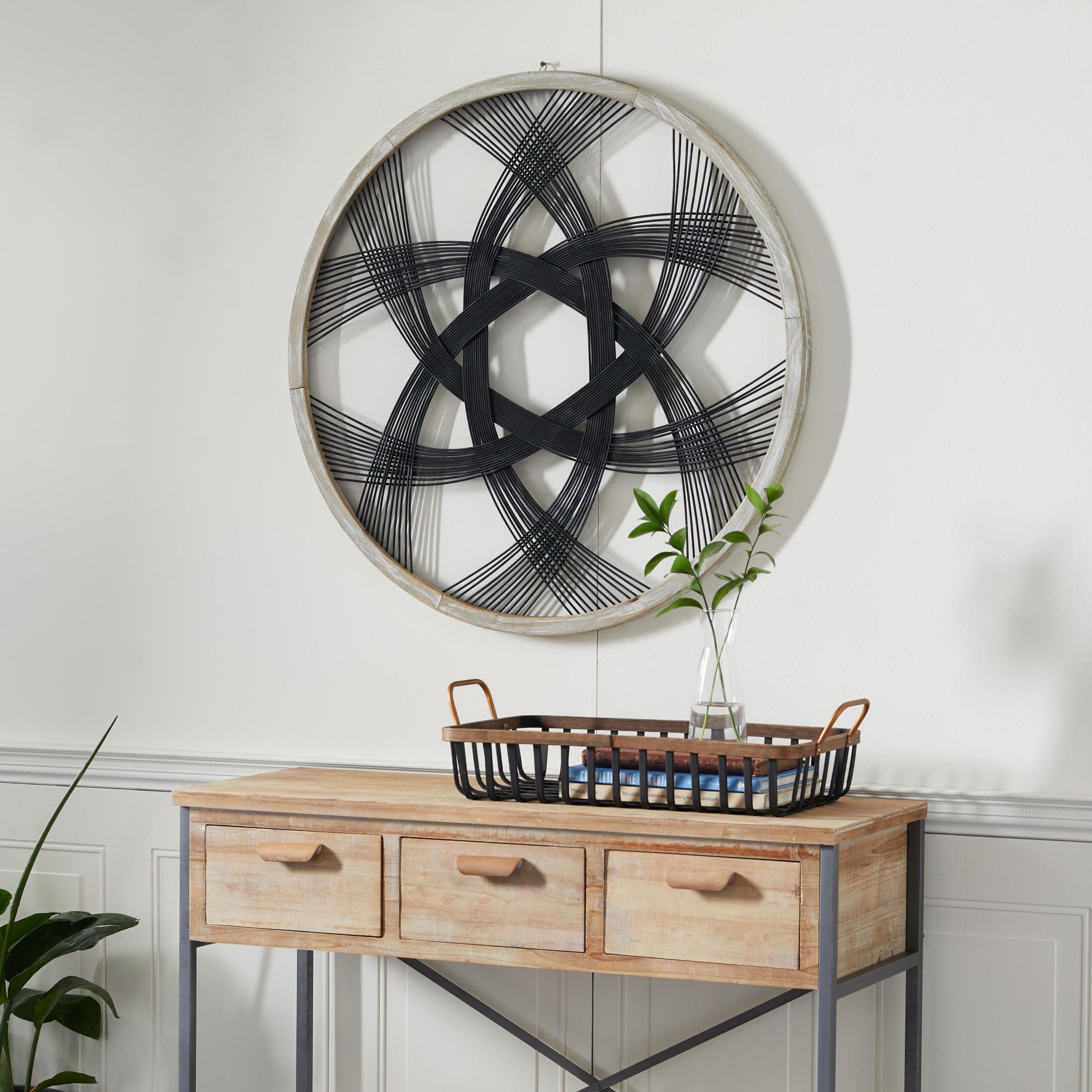 DecMode Black Wood Woven Geometric Wall Decor