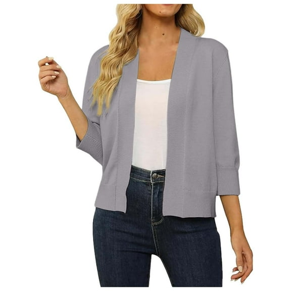 Women's Elegant Knit Cardigan 3/4 Sleeve Slim Fit Open Front Fashion Outerwear Lightweight Comfortable Stylish