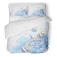 thumbnail image 1 of ABPHQTO Juego de ropa de cama de 3 piezas Volante de barco náutico rojo Corales y peces tropicales Aventura Bannerfish Funda nórdica con 2 fundas de almohada, 1 of 1