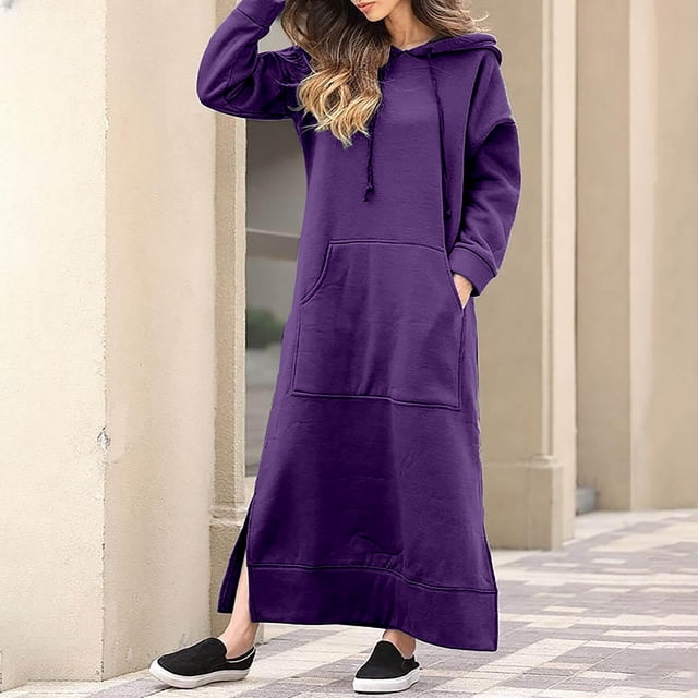 zanvin Longues Robe à Manches pour Femmes Légère avec Poche Kangourou, Chandails en Molleton d'Automne pour Femmes, Violet, G
