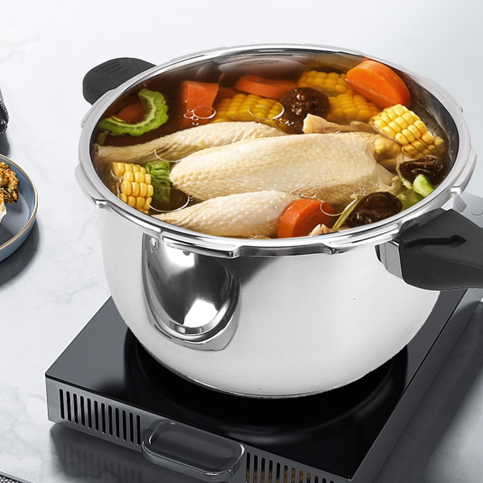 Stainless Steel Pressure Cooker, Security Handle Pressure Cooking Pot with Safety Valve, Stainless Steel Induction Suitable Pressure Pan For All Kinds Of Cooktops (8L)