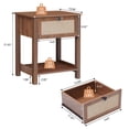 thumbnail image 3 of Wirrytor Rattan Nightstand,Boho Bedside Tables Rattan Decor Drawer with Brass Knobs Night Stand Wood Bedside Table Boho End Tables Side Tables with Storage Shelf, Walnut, 3 of 9