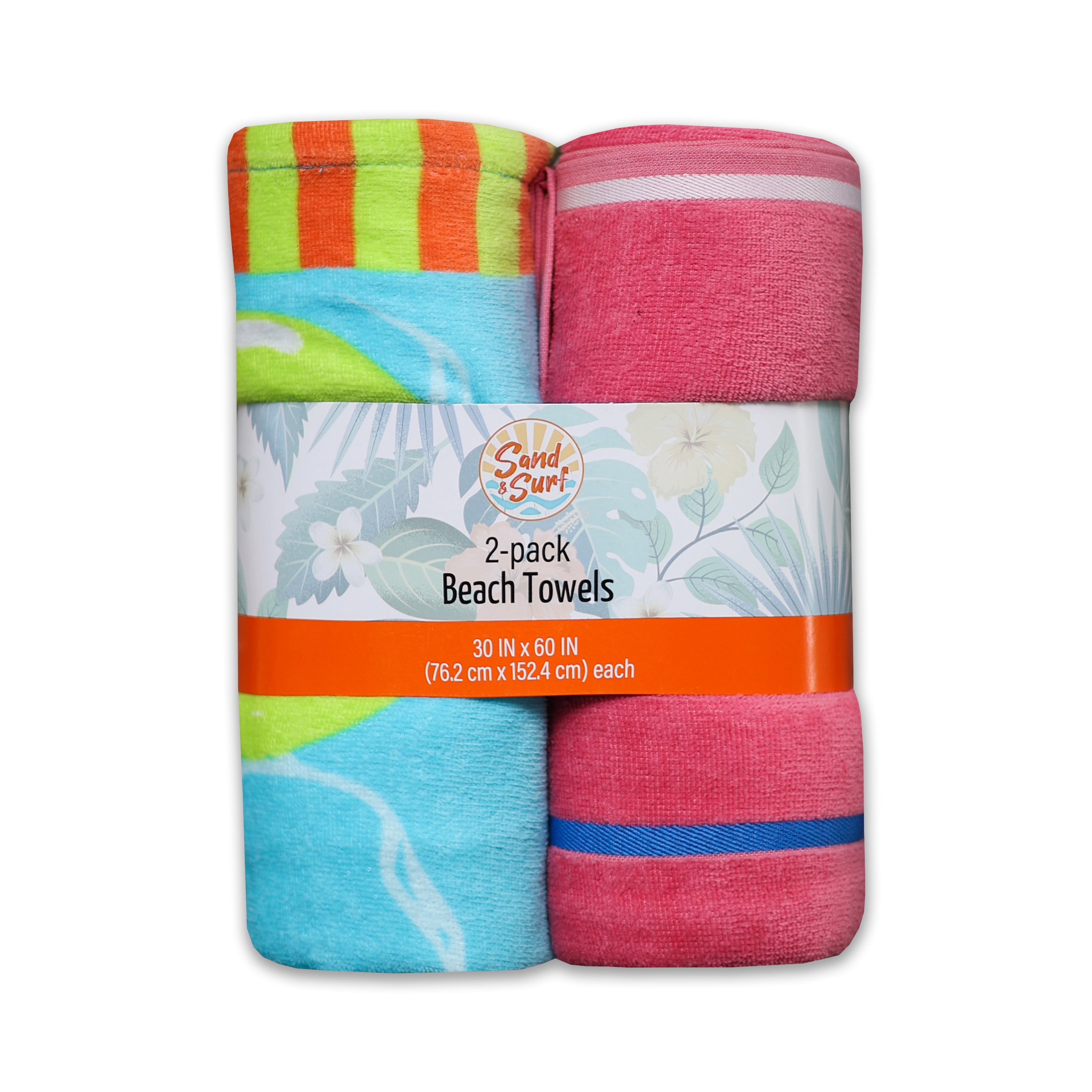 Printed Pool Party Beach Towels, Weft Insert Design, Soft Cotton, 2 Pack, 30 x 60 inches