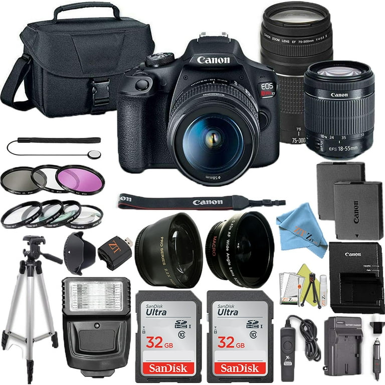 Tilkalde Assimilate Betsy Trotwood Canon EOS Rebel T7 DSLR Camera Bundle with Canon 18-55mm Lens Canon EF  75-300mm f 4-5.6 III Lens 2pc SanDisk 32GB Memory Cards Accessory Kit -  Walmart.com