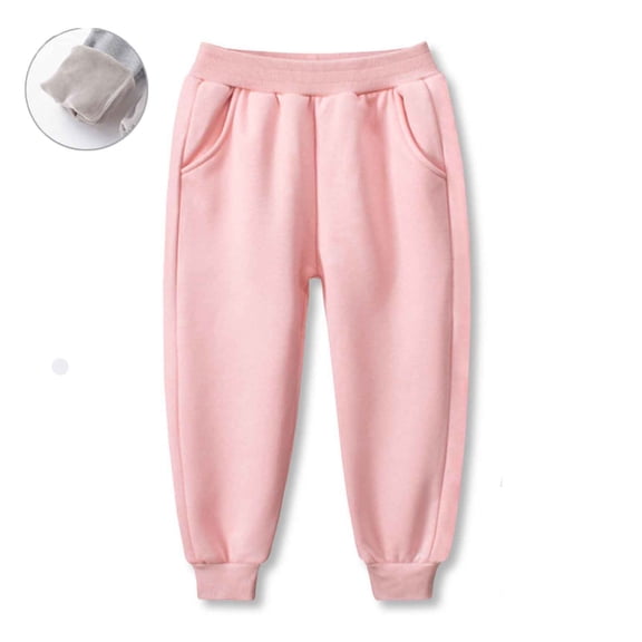 Hurxie Warm Sherpa Boys Girls Sweatpants, Fleece Lined Winter Jogger Pants with Pockets Drawstring for Unisex Kids Pink,1 Year