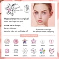 thumbnail image 2 of Txmasen 12 Pairs Surgical Steel Screw Back Earrings Sets Hypoallergenic Screw Back Stud Earrings Cute Heart Tiny CZ Flower Pink Stud Earrings for Women, 2 of 8