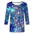 thumbnail image 4 of Enjoytime Shirts Women Printed Crewneck 3/4 Sleeve Blouses Casual Holiday Party Loose Plus Size Tops Fashion Fall Winter Clothes 2025 Light blue XL, 4 of 5