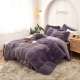 thumbnail image 3 of MorroMorn 5 PCS Shaggy Duvet Cover Bedding Set - Fluffy Comforter Cover Long Faux Fur Luxury Ultra Soft Cozy (Dark purple, King/California King), 3 of 6