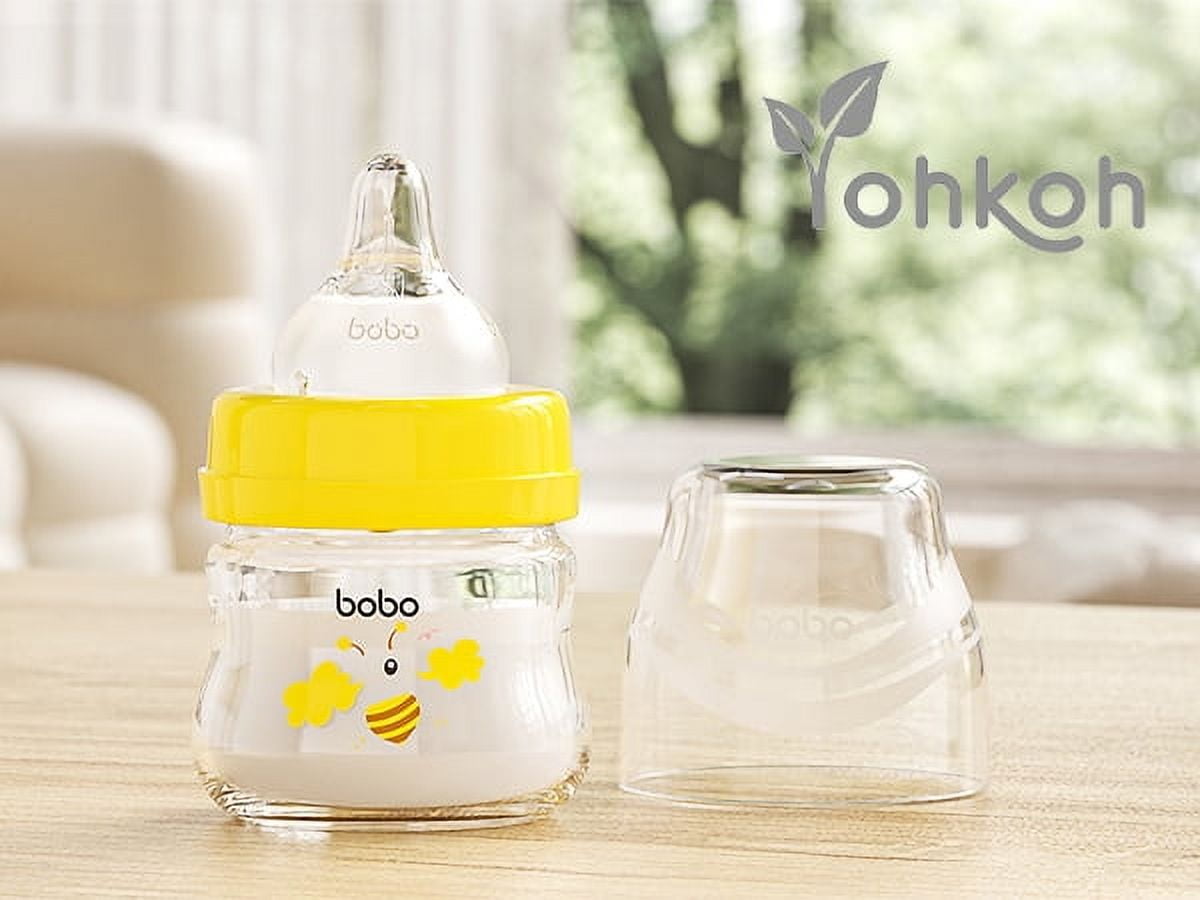 YOHKOH Glass Baby Bottles,Slow Flow,Newborn,Anti-Colic,0+ Months,Clear(Multicolour, 2.7oz)4 Pack