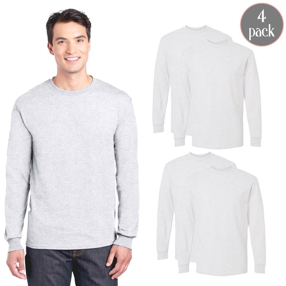 Gildan Men's DryBlend 50/50 Long Sleeve T-Shirt, Comfortable Crewneck Durable Tee, Ash, 4-Pack, S