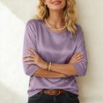 thumbnail image 6 of mgoYE Women Silk Satin Tops Short Sleeve Blouse Crew Neck Shirts Business Casual Outfits(Purple,2XL), 6 of 9