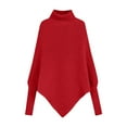 thumbnail image 4 of MIASHUI Women's Fall Winter Irregular High Neck Solid Color Sweater Loose Knit Top, Asymmetrical Design for a Modern Look Red,One Size, 4 of 4