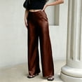 thumbnail image 6 of Dwellite Wide Leg Pants for Women Satin Waistband Pants Casual Long Flowy Loose Trousers 2026 Coffee M, 6 of 7