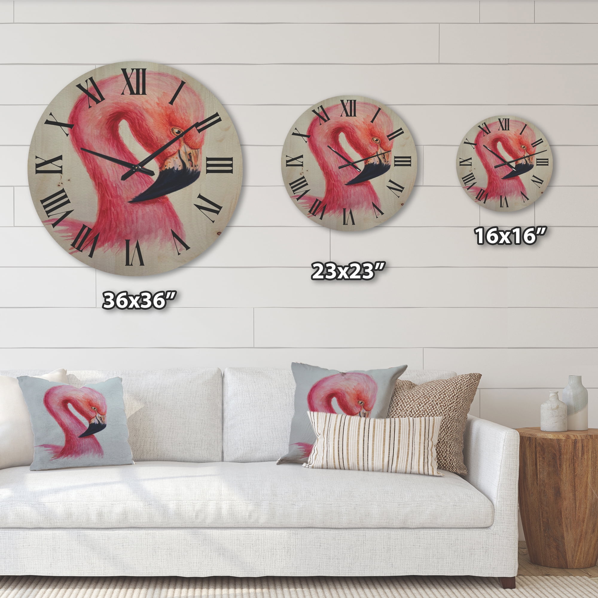 Designart 'Abstract Portrait of Pink Flamingo IV' Farmhouse Wood Wall Clock