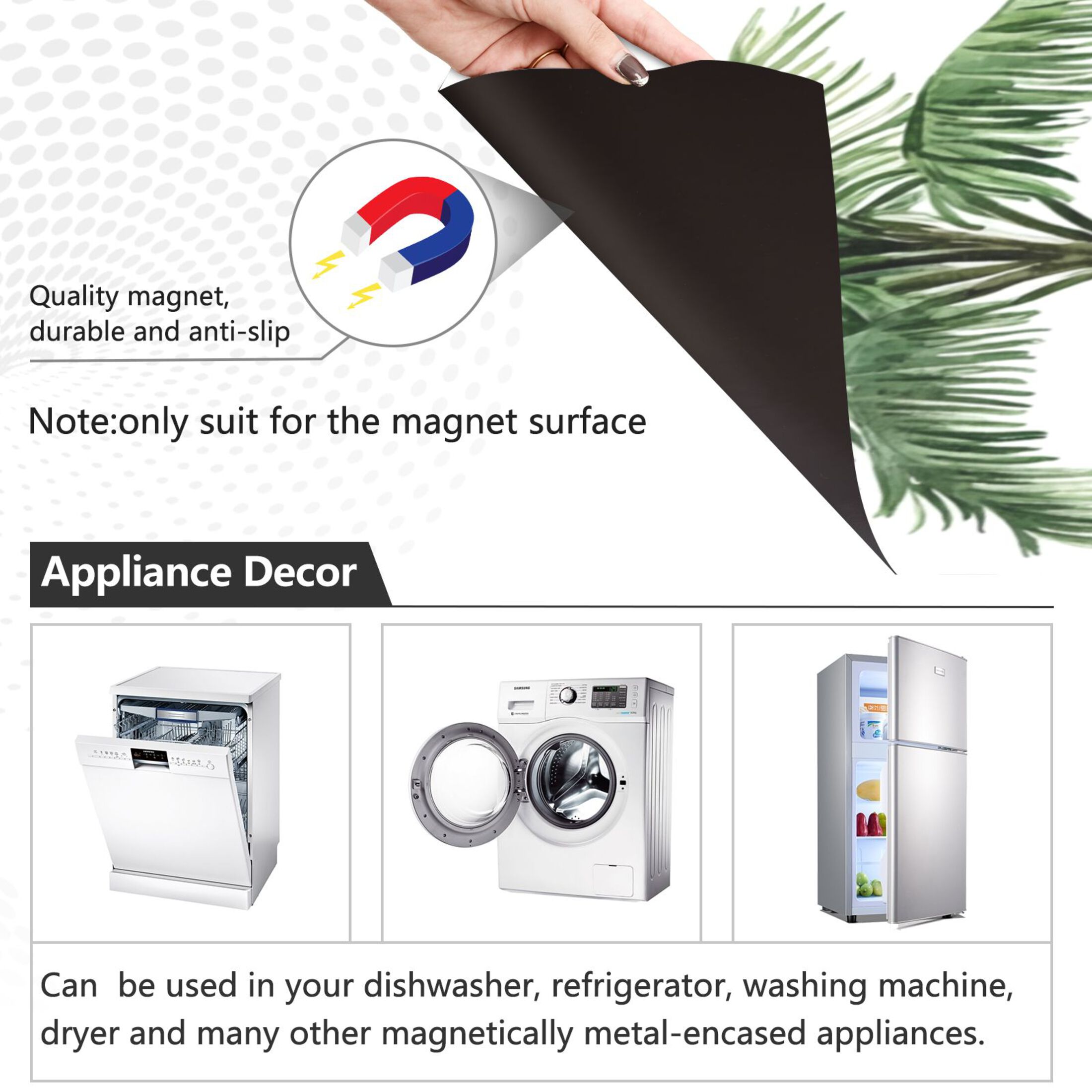 Dishwasher Magnetic Sticker 23x26 Inch Refrigerator Magnetic Sticker Washing Machine Magnetic Sticker Kitchen Panel Magnetic Sticker Home Decor Green Palm Trees