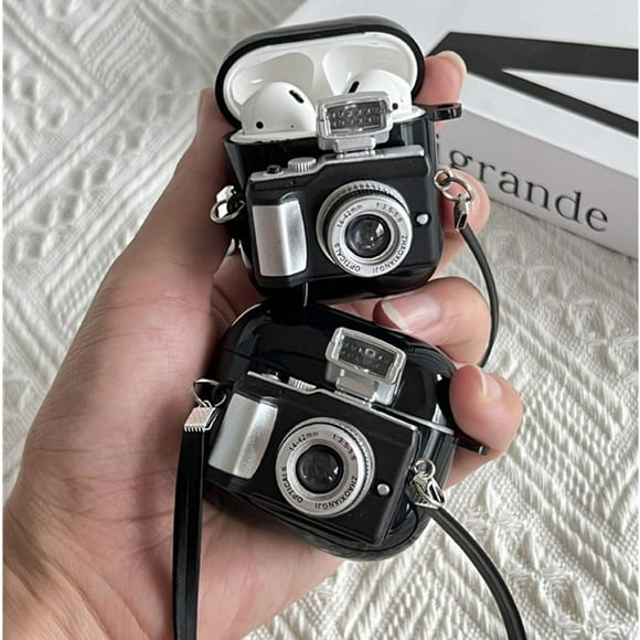 QJUHUNG Camera Earphone Case with Strap for  Airpods 3 2 1 Pro Soft Silicone Headphone Protective Cover for Air Pods 3rd Generation
