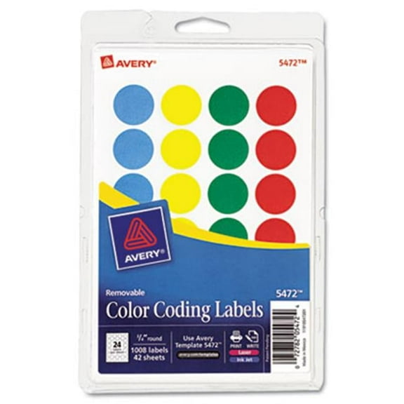Avery Print or Write Removable Color-Coding Labels- 3/4in dia- Assorted- 1008/Pack