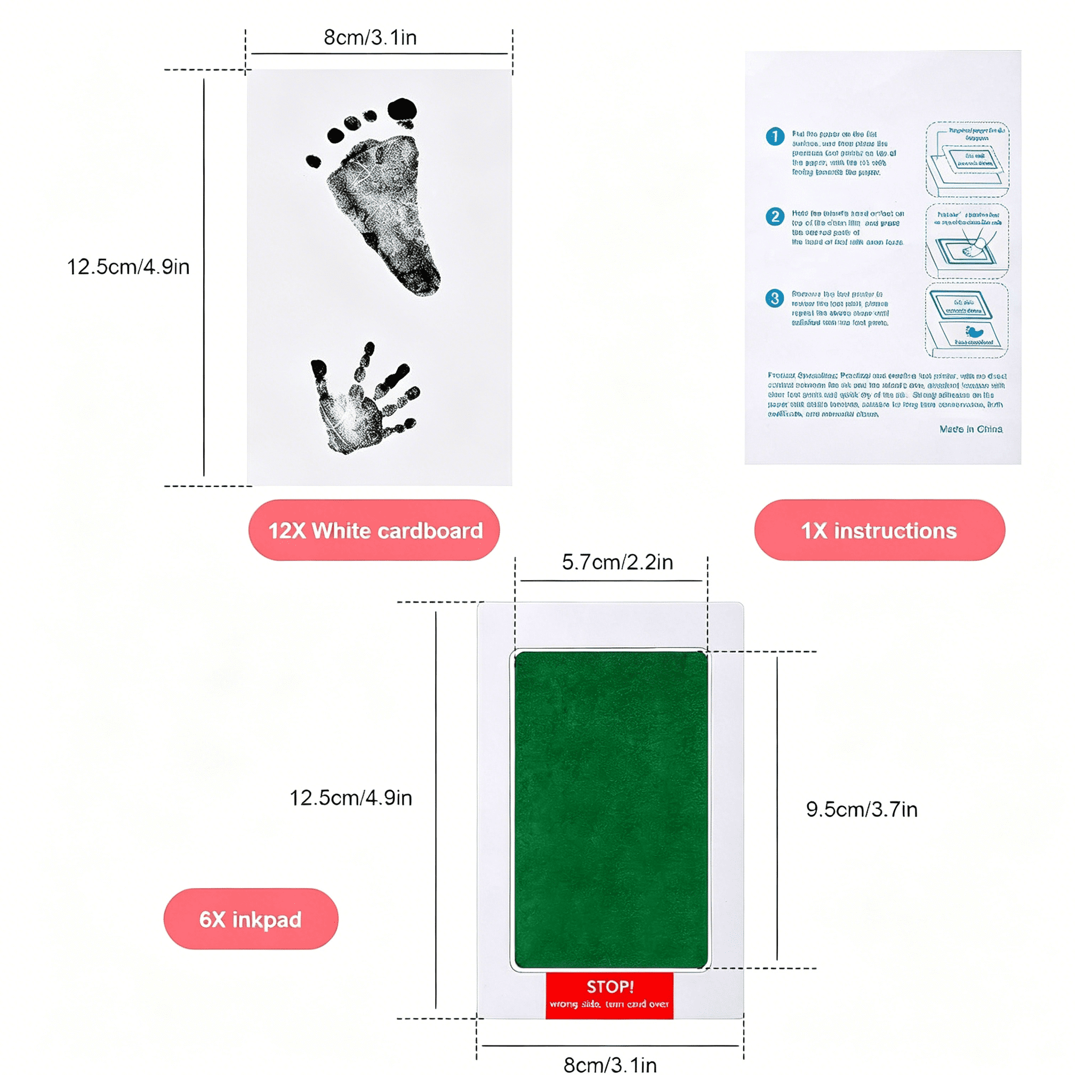 CCOCC 18 Pieces Baby Inkless Handprint and Footprint Kit 6 Safe Hand and Foot Ink Pad Clean Touch Dog Paw Print Stamp Kit and 12 Card for Newborn Registry Family Keepsake Baby Gift (Small)