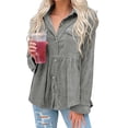 thumbnail image 3 of Women Long Sleeve Corduroy Peplum Shacket Jacket Button Down Babydoll Shirts Oversized Casual Blouses Tops, 3 of 6