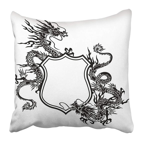 ECCOT Black Aggressive The Emblem of Dragon White Angry Artistic Attack Badge Pillowcase Pillow Cover 20x20 inch