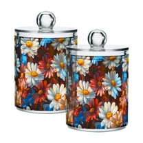 Yayeee 2 Pack Qtip Holder Bathroom Cotton Swab Canister with Lid Clear Dispenser Set, Vibrant Floral