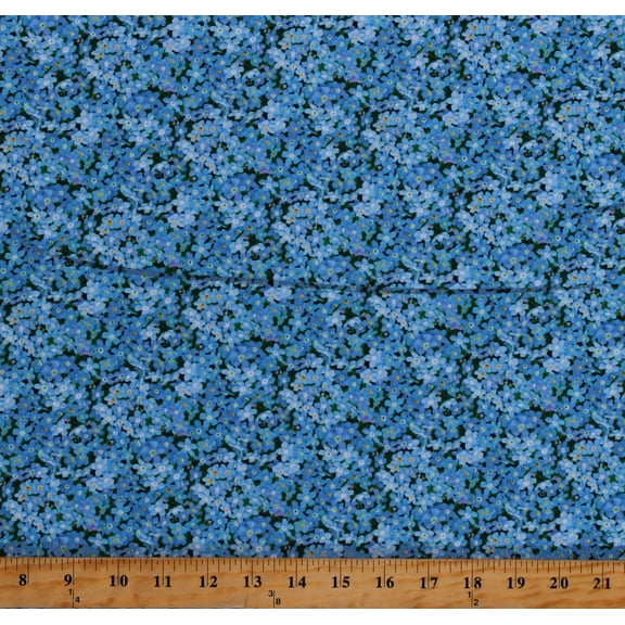 Cotton Blue Flowers Floral Landscape Medley Cotton Fabric Print by the Yard (542BLUE)