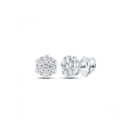 L U DIAMONDS 14k White Gold Diamond Flower Earrings 1-1/2 Ctw