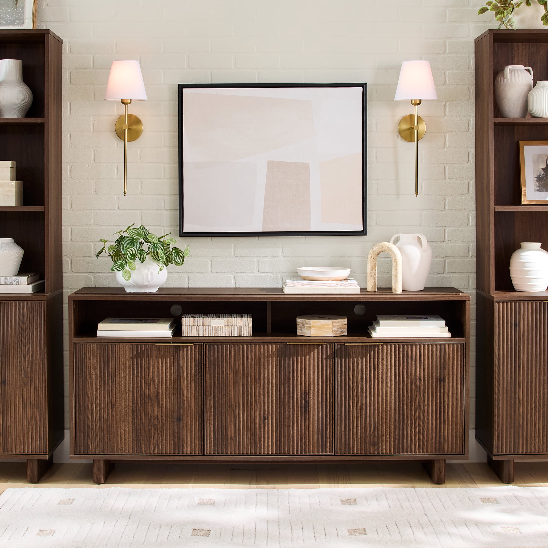 Better Homes & Gardens Lillian Fluted TV Stand for TVs Up to 70", Walnut Finish