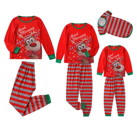 

Spring hue Family Matching Christmas Pajamas Elk Tops with Stripe Pjs Pants Holiday Sleepwear Nightwear