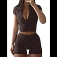 thumbnail image 1 of Conjunto de Yoga para Mujer, 2 Piezas, Pantalones Cortos de Cintura Alta Sin Costuras, Chándal para Mujer, Conjunto de Ejercicio. Marrón Oscuro L, 1 of 7
