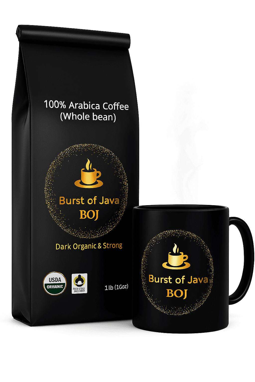 Organic Dark Roast Whole Bean Coffee | USDA Certified Fair Trade 100% Arabica | Bold Rich Strong Small Batch | Burst of Java 1 lb