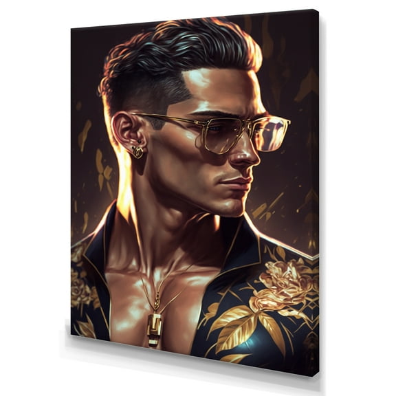 Designart Fashion Muscular Man With Sun Glasses II Canvas Wall Art