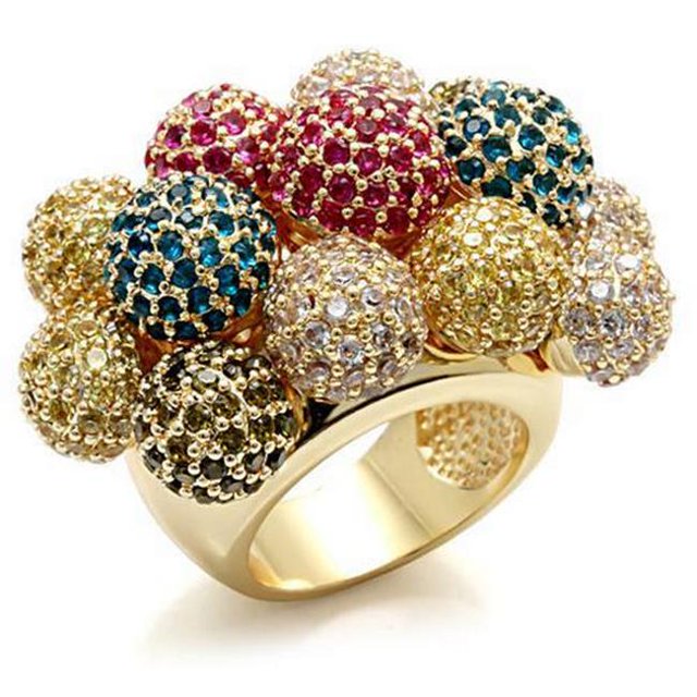 Bague en Laiton Imitation Or avec AAA Grade CZ&44; Multi Couleur - Taille 9