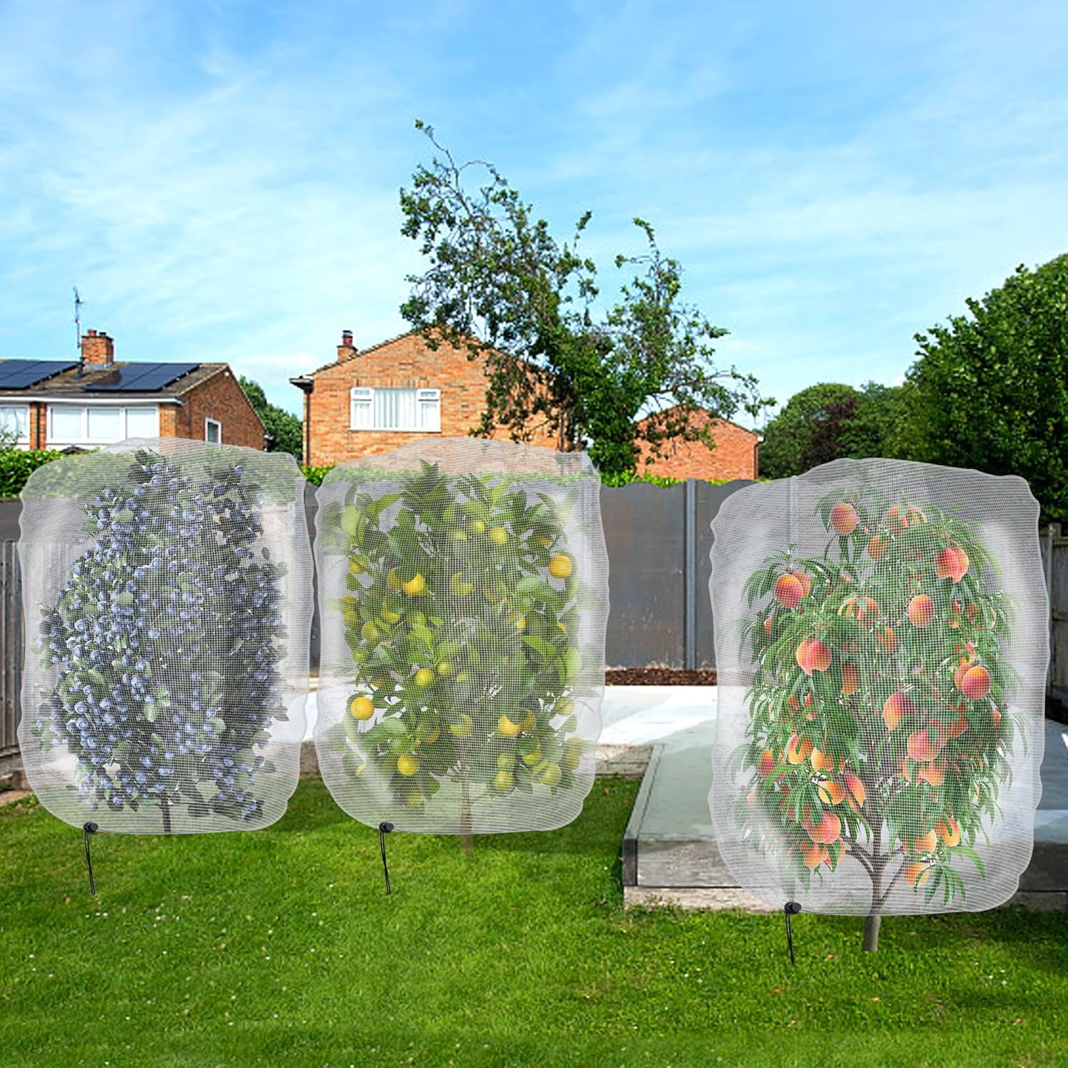 6 Pcs Insect Bird Barrier Tree Net with Drawstring, 2 Sizes Garden Bird Netting Plant Cover, Fruit Tree Netting for Protect Plants Fruits Flowers from Insect Bird Eating